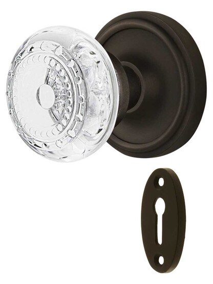 Classic Rosette Mortise-Lock Set with Meadows Crystal-Glass Knobs in Oil-Rubbed Bronze.